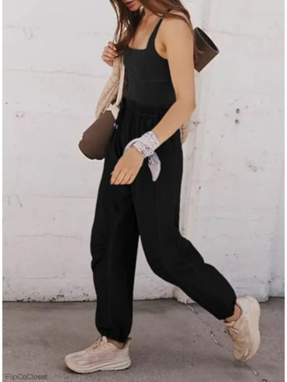 Sleeveless Square Neck Jumpsuit Drawstring Waist with Pockets Summer Romper